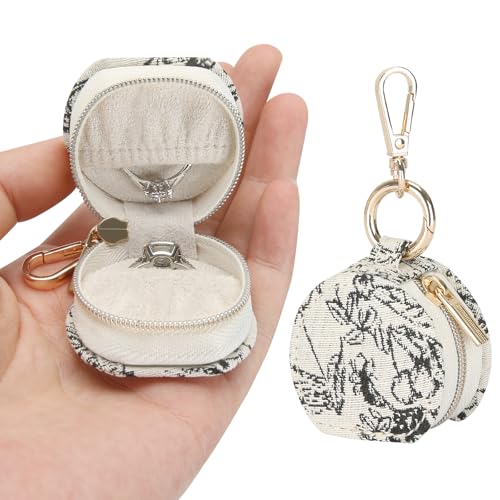 KUKUVR Small Travel Ring Holder Box with Keychain (Printing)