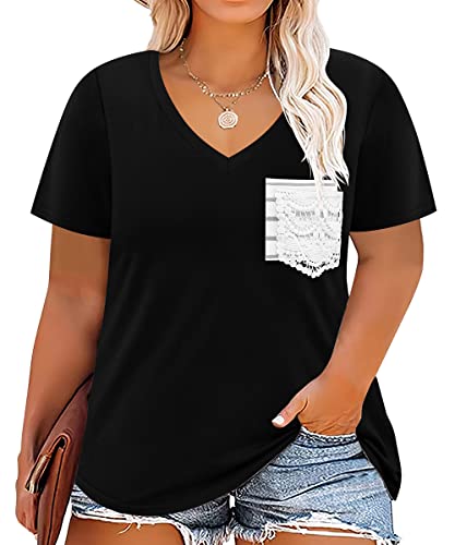 Image of CARCOS Plus Size Tops for Women Short Sleeve Shirt Summer Star /Leopard /Tie Dye /Flower Crewneck Pullover Tunic XL-5XL