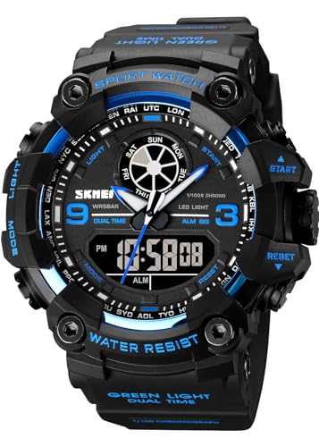 Montre de sport militaire pour homme avec double affichage analogique et numérique bleu