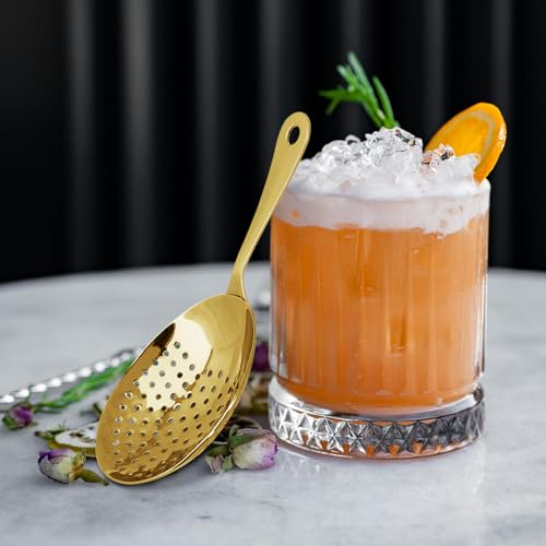 Cocktail Strainer-Stainless Steel Bar Tools Bartender Cocktail Strainer Set:Hawthorne Strainer,Julep Strainer and Conical Fine Mesh Strainer (Gold)