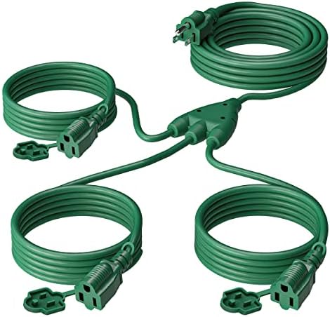 1 to 3 Splitter Extension Cord (Combined 25 FT, End to End 13 FT), 3 Prong Plug with 3 Extended Outlets, with Weatherproof Covers for Indoor and Outdoor,16AWG/3C SJTW, ETL Listed