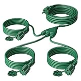 1 to 3 Splitter Extension Cord (Combined 25 FT, End to End 13 FT), 3 Prong Plug with 3 Extended Outl