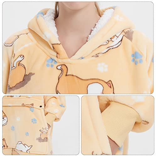 Image of KFUBUO Wearable Blanket Hoodie for Adults With Pocket All Patterns Dog | Sherpa, Fuzzy Blanket Hoodie, Oversized Sweatshirt Blanket, Kangaroo Pouch, Gifts for Mom, Cozy Gifts