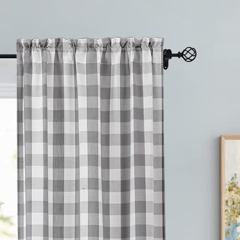 Bapawfish Painéis de cortina xadrez cinza e branco 160 cm de comprimento, tratamento de cortinas de