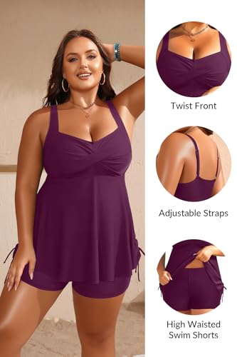 Image of Aqua Eve Women Plus Size Tankini Swimsuit Two Piece Flowy Swimdress Bathing Suits with Shorts