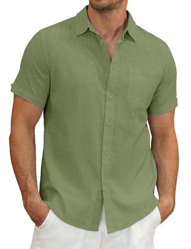 Mens Casual Button Down Shirts Short Sleeve Cotton Dress Shirt