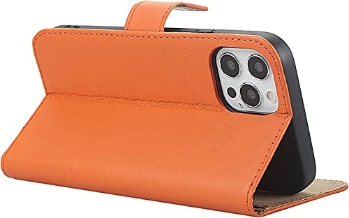Étui portefeuille cuir PU iPhone 13 Pro Max avec clapet orange