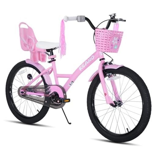 KEANO Zinnia 20 Inch Kids Bike for Girls Ages 7-10 Years, 20 Inch Girls' Bikes with Kickstand, Streamers, Basket and Doll Seat, Children Bicycles Pink