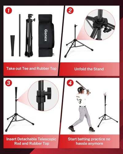 Image of Gonex Baseball Batting Tee for Kids Women & Men Travel Tee Ball Tripod for Baseball Practice Training Aid, Softball T-Ball Hitting Tee for Youth & Adult, Collapsible Portable, with Carrying Bag
