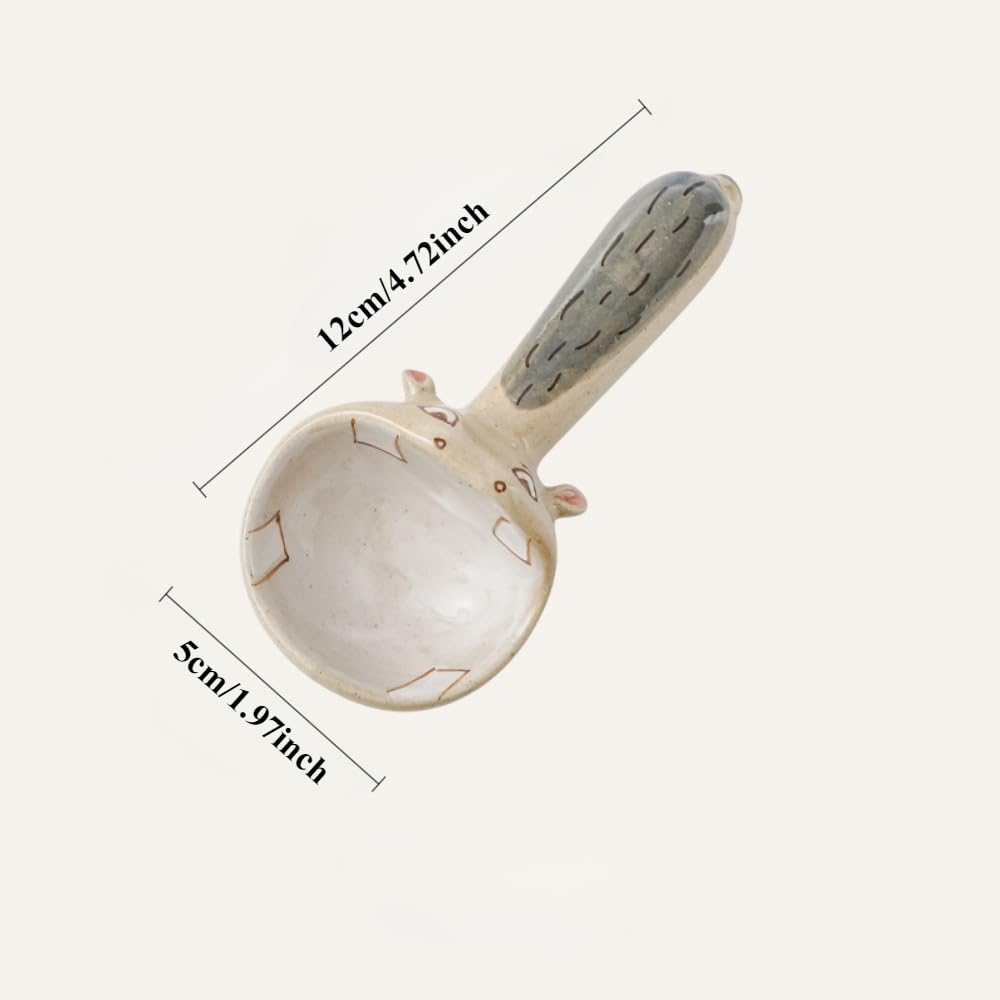 Lot de 2 cuillères à soupe en céramique faites à la main avec manche court pour crème glacée et riz (assortiment de 5 pièces)