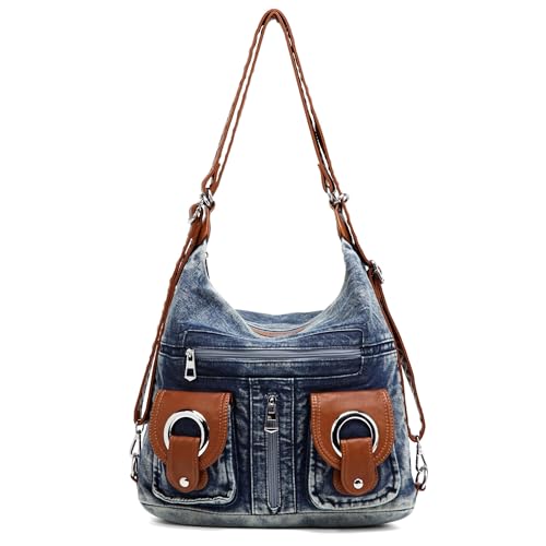 Sac à bandoulière denim pour femme avec sangle cuir convertible
