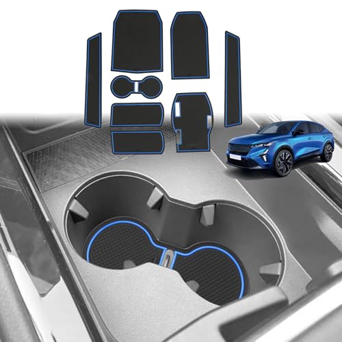 GAFAT Compatible avec Renault Rafale 2024 2025 Tapis Antidérapants, Nouveau Rafale 2024 Tapis en Caoutchouc pour Console Centrale, Porte-Gobelet, Couture de Porte, Rafale Accessoires (Bleu)