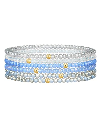 Beaded Bracelets for Women Stackable Bead Bracelets 6Pcs Bohemian Stretch Crystal Beads Boho Bracelet Set Friendship Jewelry