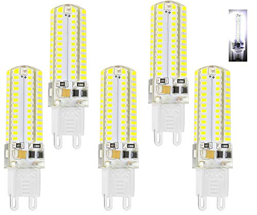 VANSUKY 5 bombillas LED G9 de 6 W, 104 LED, 6000 K blanco frío (luz diurna), SMD 3014 CA 220 V-240 V, 550 lm superbrillante con ángulo de haz de 360 grados.
