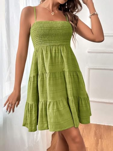 Image of SKAYS Womens Cami Mini Dress Smock Casual A Line Swing Sundress Summer Sleeveless Solid Ruffle Hem Short Dresses
