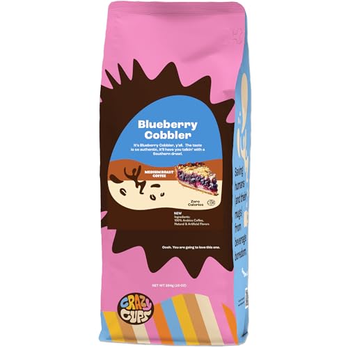 Crazy Cups Flavored Ground Blueberry Coffee, Blueberry Cobbler Coffee in 10 oz Bag, For Brewing Flavored Hot or Iced