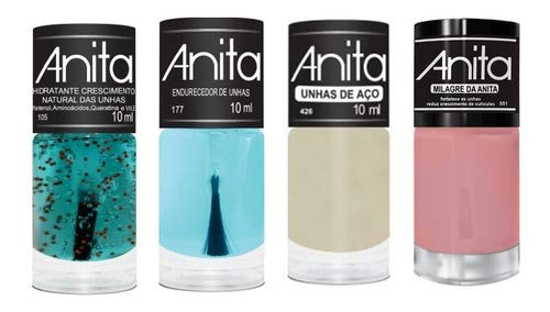 Kit Tratamento Unhas Anita Cosméticos - Fortalecedor, Endurecedor e Hidratante - Unhas Longas e Saudáveis - 4 Unidades