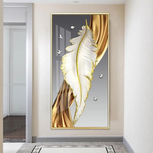 Quadro su tela pour habiller un grand mur vide tableau plumes or 65x130