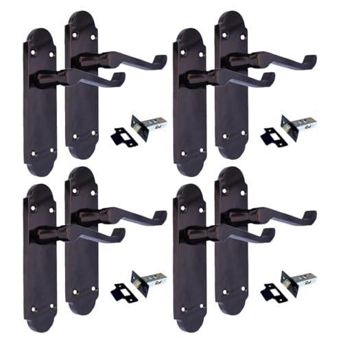 Black Nickel Scroll Door Handle Set – Victorian Style Internal & External Lever Handles with Backplate (170mm x 42mm) – Includes Tubular Latches (4 Pairs)