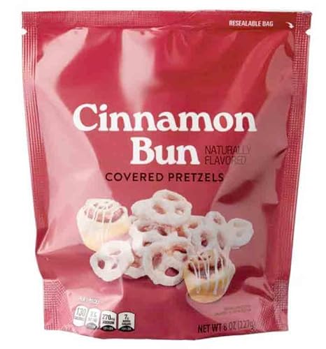 Cinnamon Bun Flavored Covered Pretzels, Sweet Holiday Candy Snack Treat,