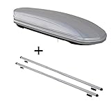 Dachbox 580 Liter 225 x 90 x 34 cm (L x B x H), silber + 2 Teleskopdachträgerstangen, individuell verstellbar von 85-135 cm.