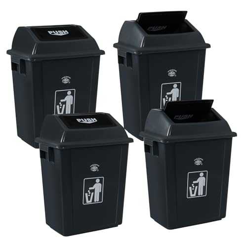 Caneca de basura de plástico gris con tapa basculante 8 galones pack 4 miniatura 7