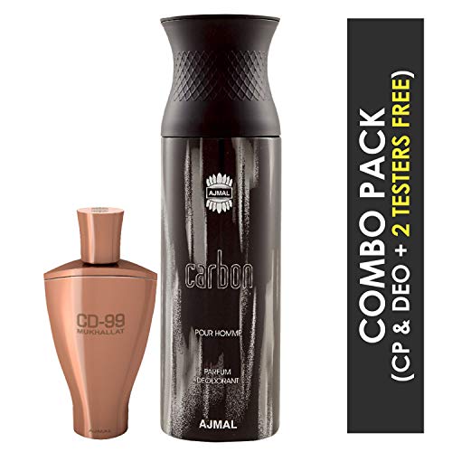 Ajmal CD 99 Mukhallat Concentrated Perfume Oil Floral Oriental Alcohol-free Attar 14ml for Unisex and Carbon Homme Deodorant Citrus Spicy Fragrance 200ml for Men FREE - Image 2