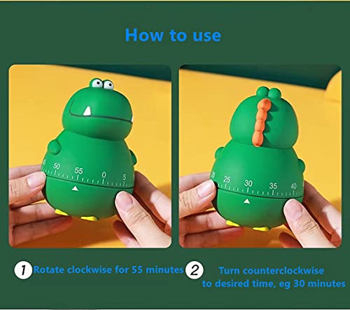 Cute Dinosaur 100% Mechanical Egg Kitchen Timer For Kids Cooking/Reading/Classroom/Do Sports(Dinosaur, Green) #TOP5