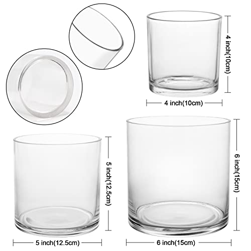 3 Pack Clear Flower Glass Vase Decorative Centerpiece For Home Or Wedding,Cylinder Shape, 4" X 4", 5" X 5", 6"X 6" #TOP1