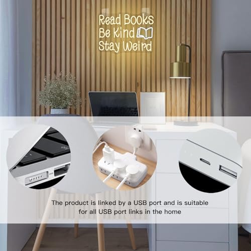 Image of WLHOPE Read Books Be Kind Stay Weird Neon Sign Neon Signs for Wall Decor Lovers Gifts Bedroom Bookstore Reading Room Library Study Room Decoration Read Books Neon Lights LED Sign