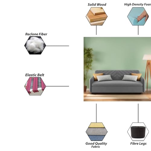 Image of Alnus 3 Seater Sofa Cum Bed for Living Room (Dark Grey Fabric) Premium Fabric Sofa Cum Bed