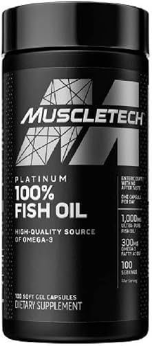 Omega 3 Fish Oil Capsules MuscleTech 100% Omega Fish Oil Burpless Fish Oil Supplement Omega 3 Fatty Acid Supplement Fish Oil 1000mg Pills, 100 Count
