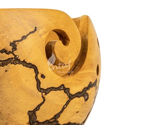 Image of INTAJ Wooden Yarn Bowl for Knitting and Crochet, 7 Inch No-Snag Holder