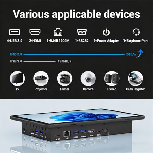 Image of Pinxnova Industrial Touchscreen Panel PC, 11.6 Inch, Windows 11, N5100 CPU, 8GB RAM, Dual RS232, Dual HDMI 4K, WiFi 6 BT 5.2, for HMI, Factory, Kiosk, POS