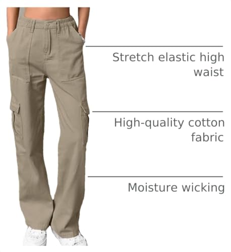 Image of Lepunuo Cargo Pants for Women High Waisted Casual Pants Baggy Stretchy Wide Leg Y2K Streetwear with 6 Pockets
