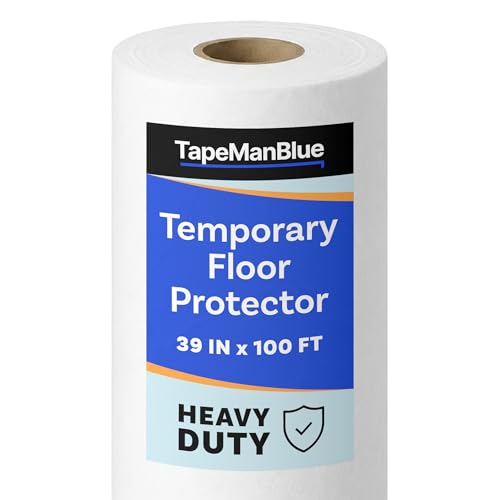 TapeManBlue Temporary Floor Protector Roll 39 x 100 Water and Slip Resistant Heavy Duty Temporary Floor Covering for Construction Painting Moving and Parties Surface Protection Fleece White