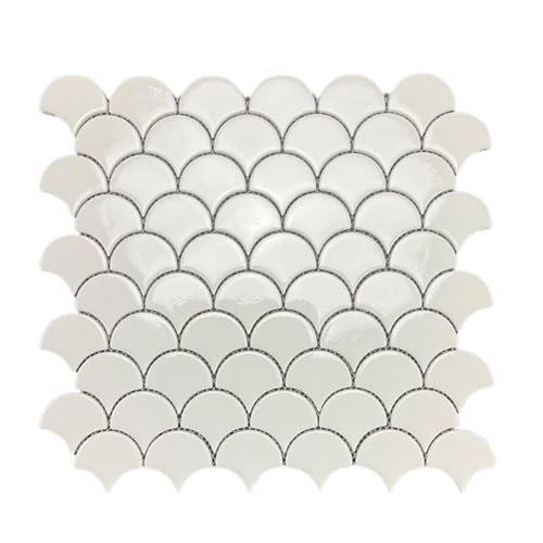 Tenedos TGFD-2x2-EGT-WT Cotton White Scallop Fish Scale Glass Mosaic Wall