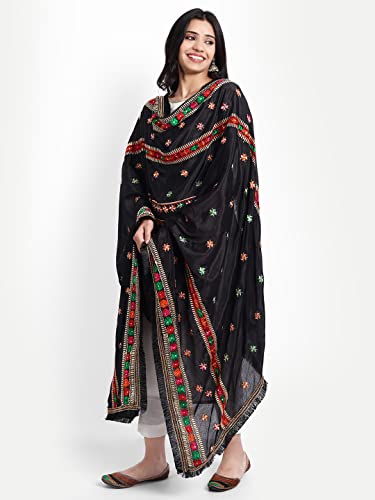 Zamour Women's Phulkari Sardarni Punjabi Dupatta with heavy Embroidery on Chiffon3