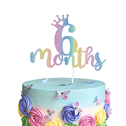 6 Months Birthday Cake Topper, Colorful Glitter 1/2 Birthday Half Birthday Baby Shower Party Decor,Kid's Half Year Old Birthday Theme Party Decoration #TOP3