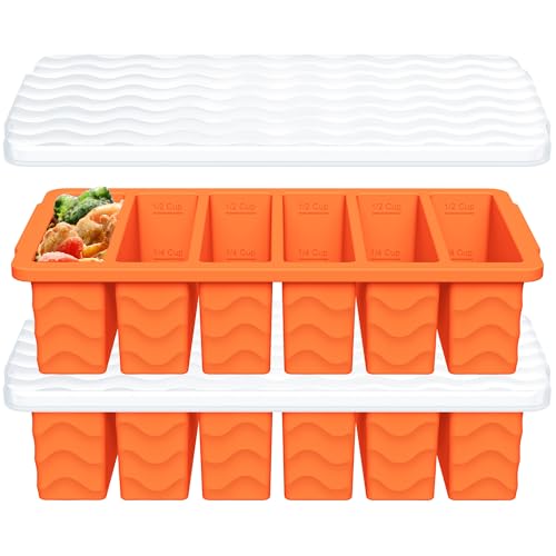 Image of 1 /2 Cup Silicone Freezer Molds with Lid, 2-Pack Silicone Freezer Trays for Soup, Sauce & Broth - Meal Prep Containers, Large Ice Cube Tray, Oven & Dishwasher Safe