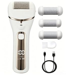 Electric Foot File for Hard Skin - Callus Remover Grinder for Feet with Led Display for Removing Hard, Dead Skin - Foot Scraper Scrubber, Pedicure Sets for Feet - Includes 3 Roller Heads