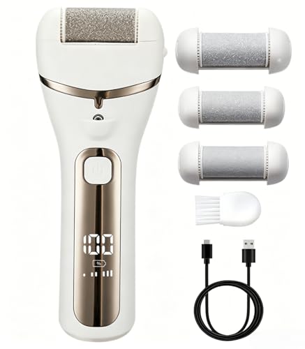 Electric Foot File for Hard Skin - Callus Remover Grinder for Feet with Led Display for Removing Hard Dead Skin - Foot Scraper Scrubber Pedicure Sets for Feet - Includes 3 Roller Heads