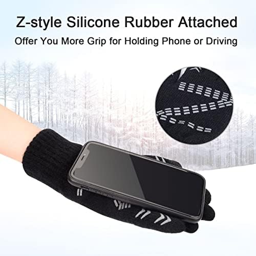 Maylisacc Touchscreen Knitted Gloves Winter Men, 24cm Warm Tech Glove with Grip for Unisex Thermal Woolen Lined Texting Typing Gloves