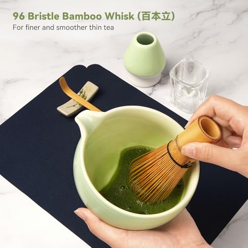 Joiish Matcha Whisk Set, Matcha Kit 10-Pcs, Bamboo Whisk and Ceramic Bowl with Spout & Measuring Spoon & Cup, Japanese Ceremony Matcha Tea Making Tools