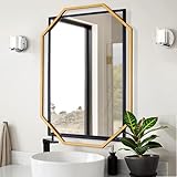 Autdot Modern Bathroom Mirror, 36' x 24' Black and Gold Decorative Wall Mirror with Modern Octagonal Metal Frame, for Living Room, Dining Room, Entryway
