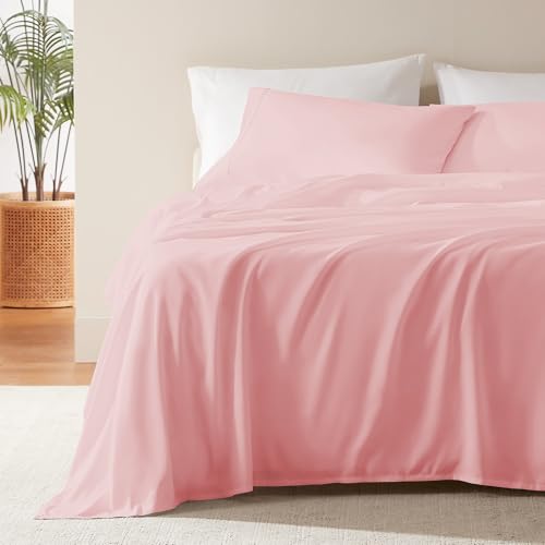 SLEEP ZONE Nanotex Super Soft Cooling Twin Bed Sheets Set for Kids 3 Piece - Easy Care Fitted Flat Sheet & Pillowcase Sets - Wrinkle Free, Fade Resistant, Deep Pocket 16" (Ballet Pink, Twin)