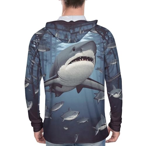 Men's Sun Protection Hoodie UPF 50+ Long Sleeve Shirt Funny Sharks Design Rash Guard Sun Shirt for Outdoor3