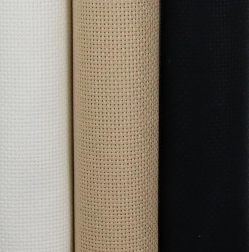 Image of KCS 3 pc of 15 inch x 18 inch(38cmx45cm) 18 Count Cross Stitch Cotton Aida Cloth Needlework Rolled Fabric Box,18CT,Antique White+Khaki+Black