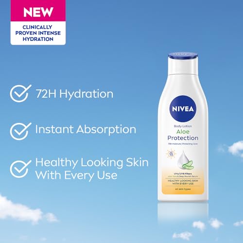 Image of NIVEA Aloe Protection Body Lotion 200 ml | With Hyaluronic Acid & 72Hr Hydration | SPF 15 | Aloe Vera Extracts | Deep Moisture Serum | For Men & Women | All Skin Types
