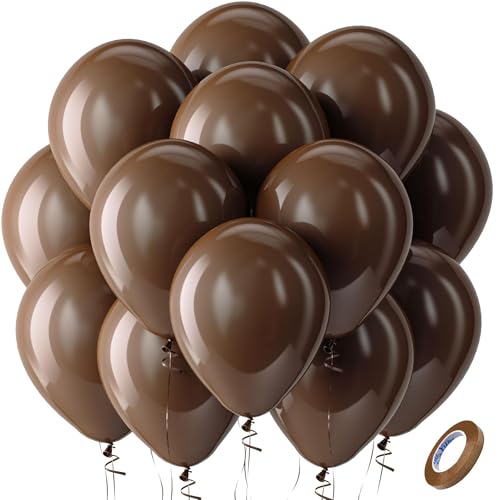 Bezente Brown Balloons Latex Party Balloons - 100 Pack 12 inch Round Helium Dark Premium Boho Coffee Brown Balloons for Birthday Graduation Woodland Safari Theme Jungle Party Decorations